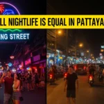 Split image showing a comparison between Pattaya's Walking Street with neon lights and crowds, and Soi Buakhao with a grittier, local vibe and traffic, under the headline “Not All Nightlife is Equal in Pattaya…”.