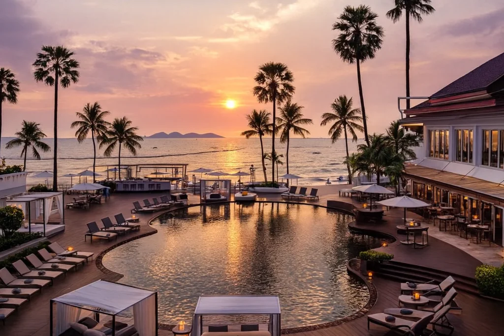 Wongamat Beach clear water and quiet coastline with luxury resorts in 2025.