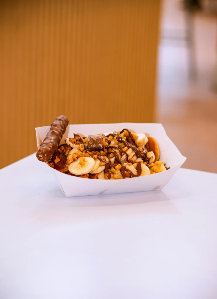 Thai roti pancake with banana and Nutella cooked on street cart