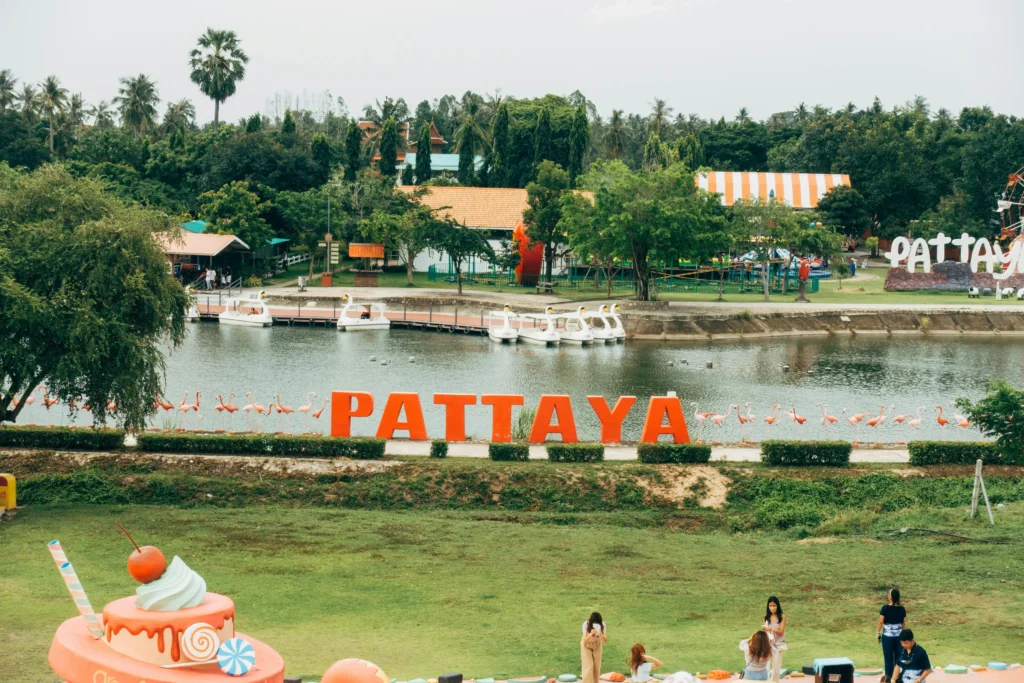 Pattaya beachfront promenade with lake and walking path for Thailand visitors