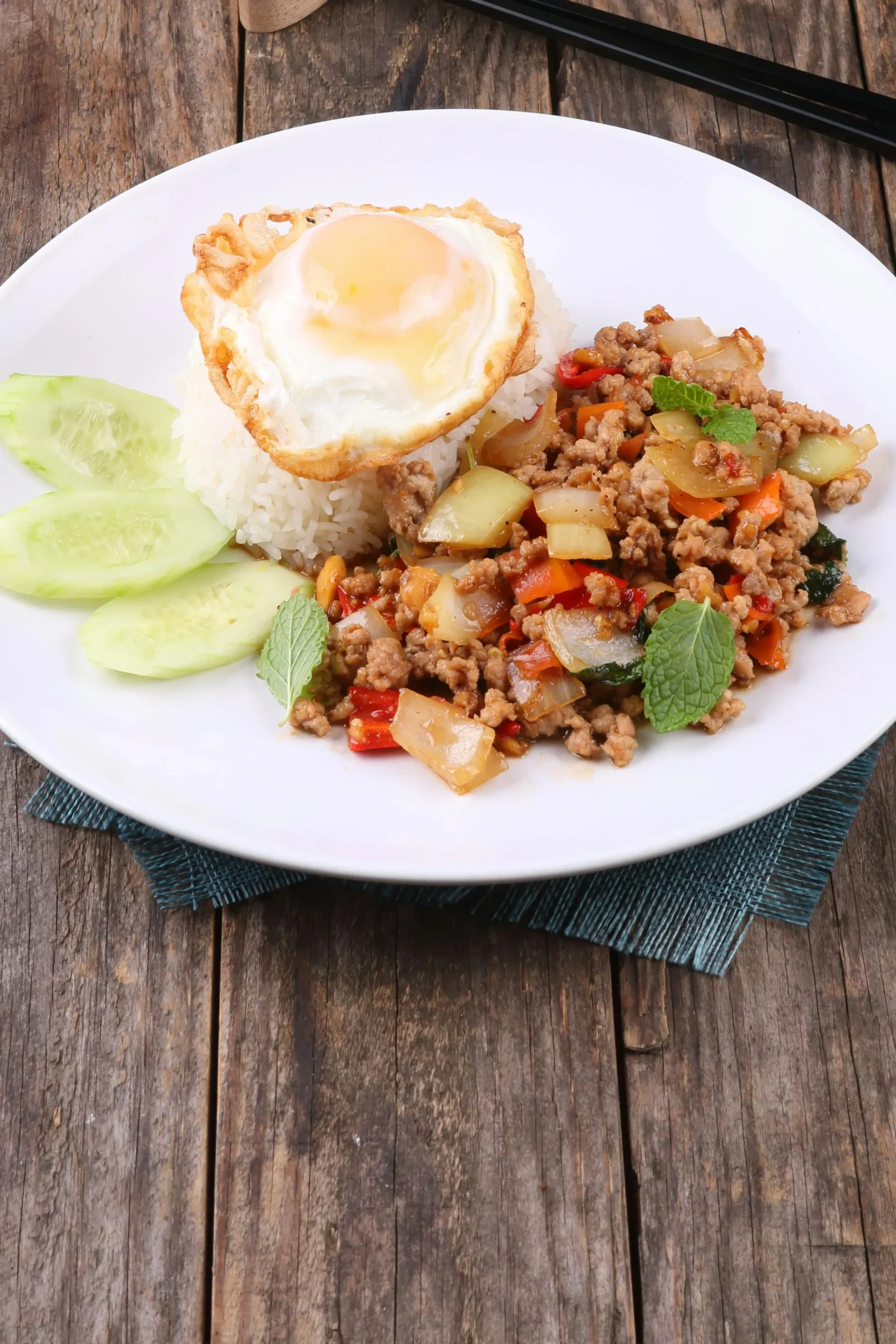 Pad Ka Pao stir fry with Thai basil, chili and minced meat