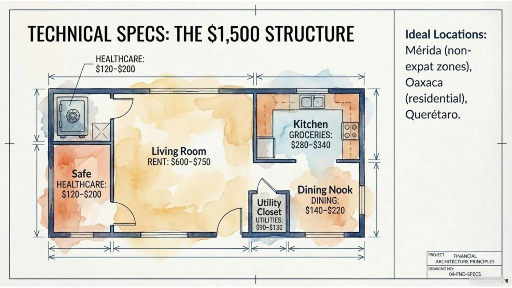Mexico monthly expenses breakdown for 1500 budget scenario