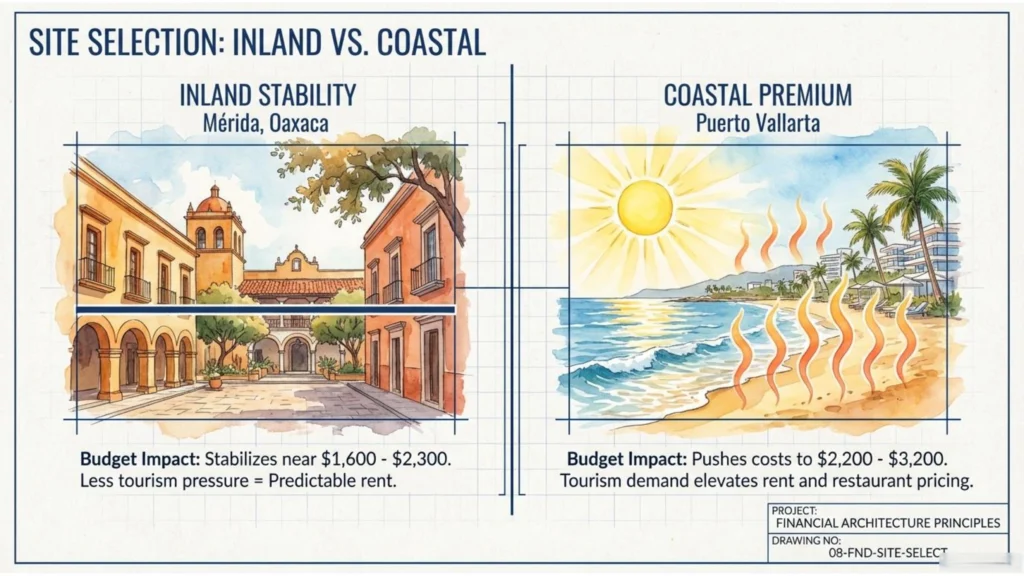 cost to live in Mexico per month by city inland vs beach comparison