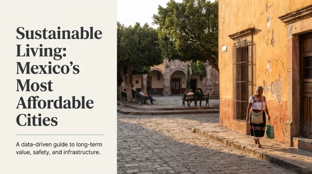 Woman walking through a colonial Mexican plaza — guide to affordable cities and rent in Mexico