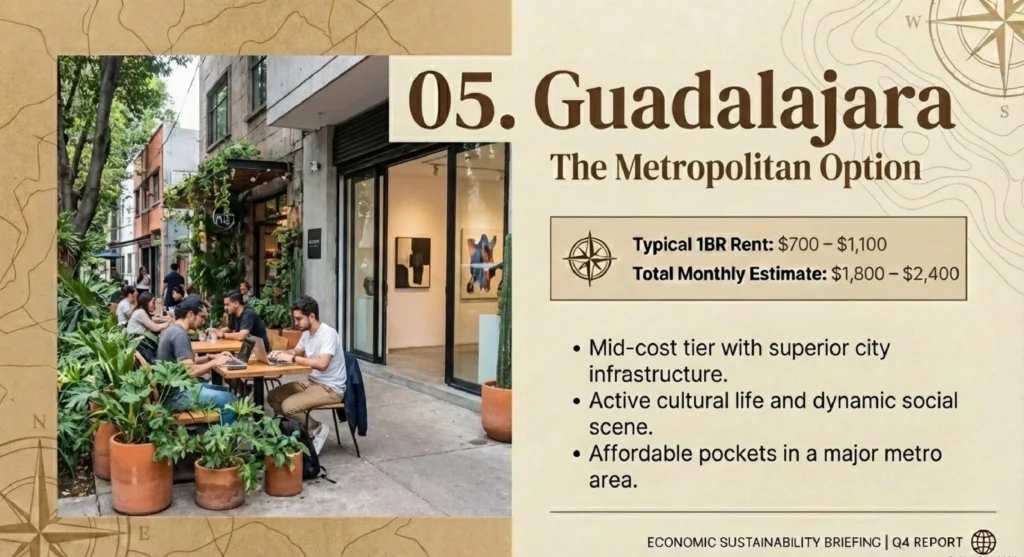 Outdoor café in Guadalajara neighborhood — metropolitan lifestyle and rent in Mexico in Guadalajara