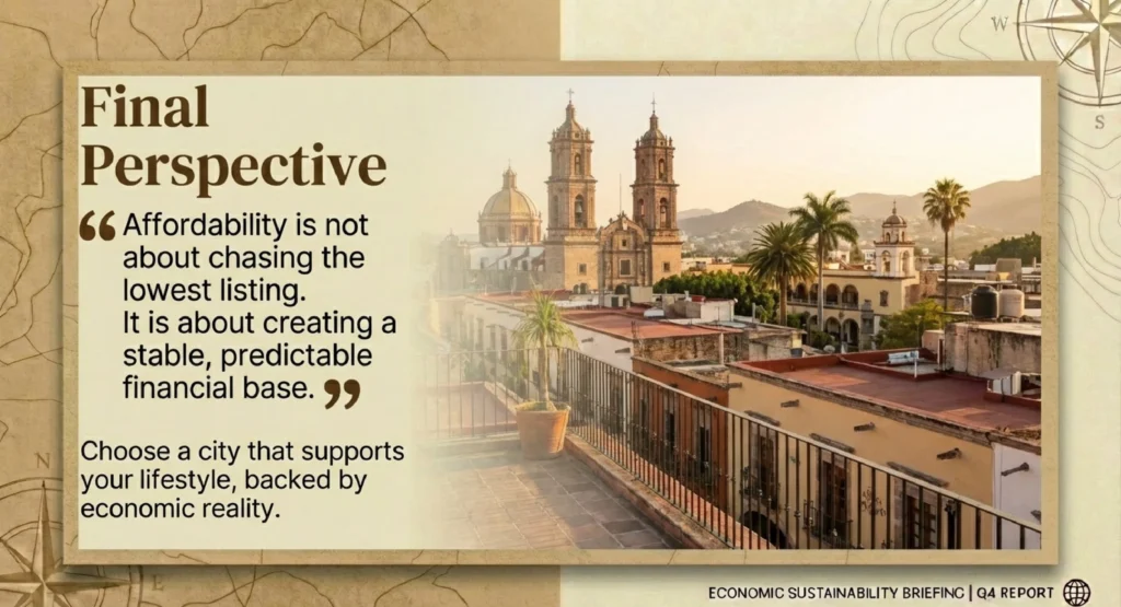 Rooftop view of a colonial Mexican city at sunset — building financial stability through smart rent in Mexico choices