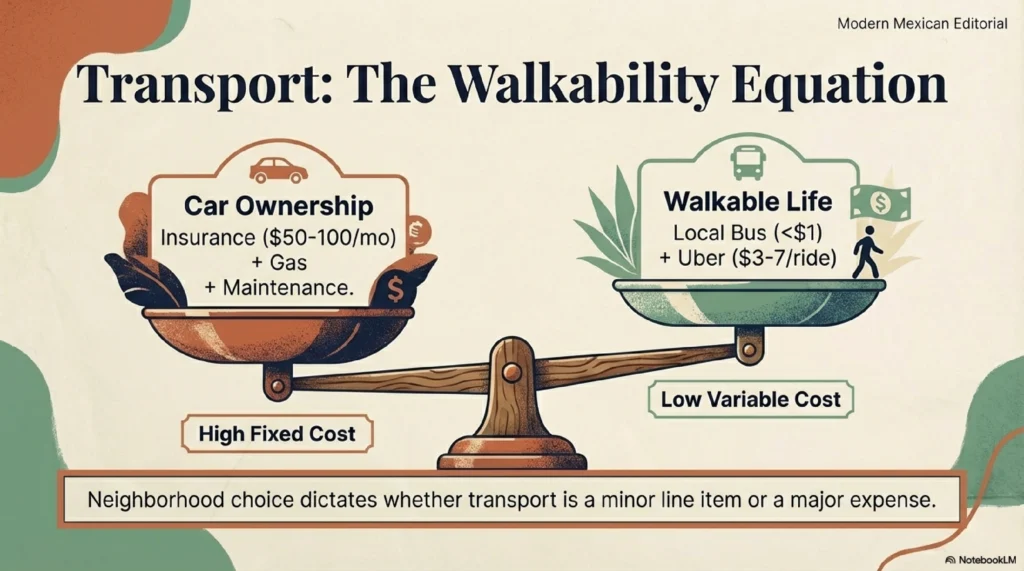 Transportation cost in Mexico car ownership vs walkable neighborhood Uber public transport