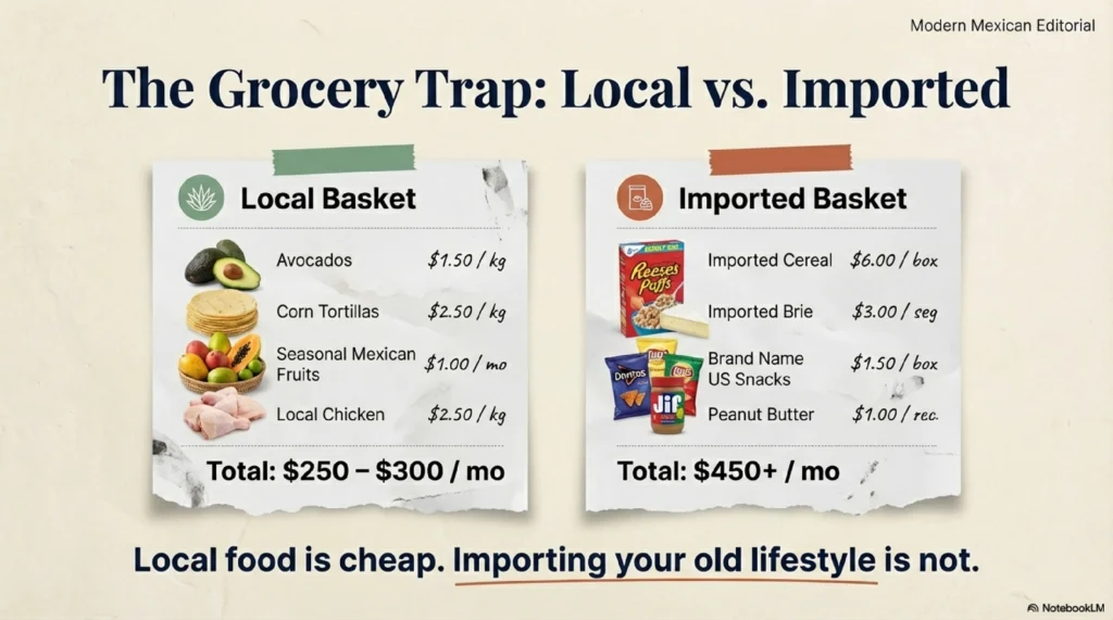 Grocery cost in Mexico local vs imported food prices for American expats
