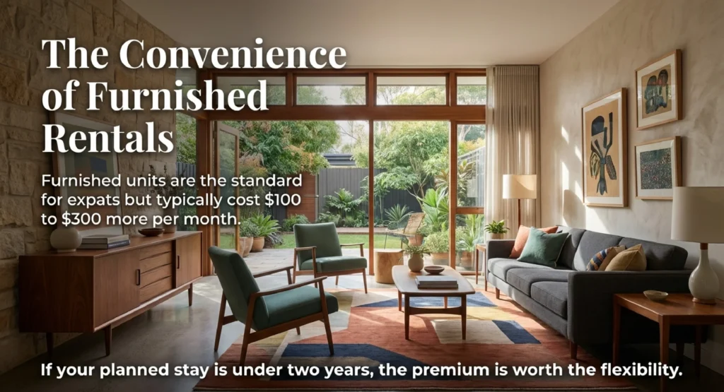 Stylish furnished living room in Mexico — furnished apartment rent in Mexico for expats