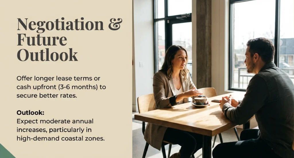 Two people negotiating at a café table — how to negotiate rent in Mexico and future outlook