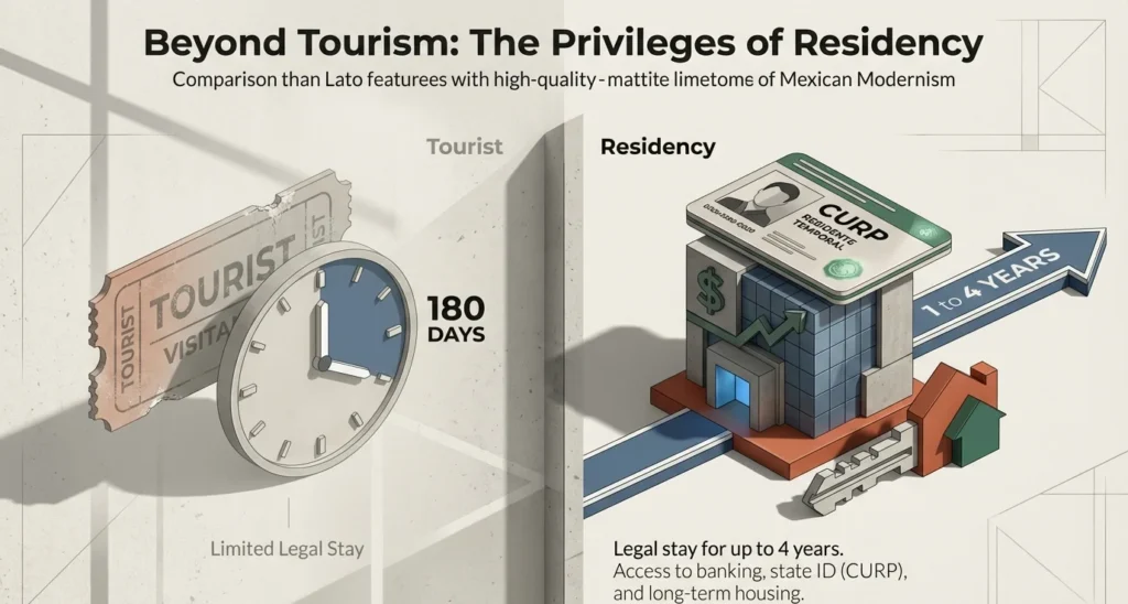 Tourist permit vs Mexico temporary residency comparison - CURP banking and long-term housing access