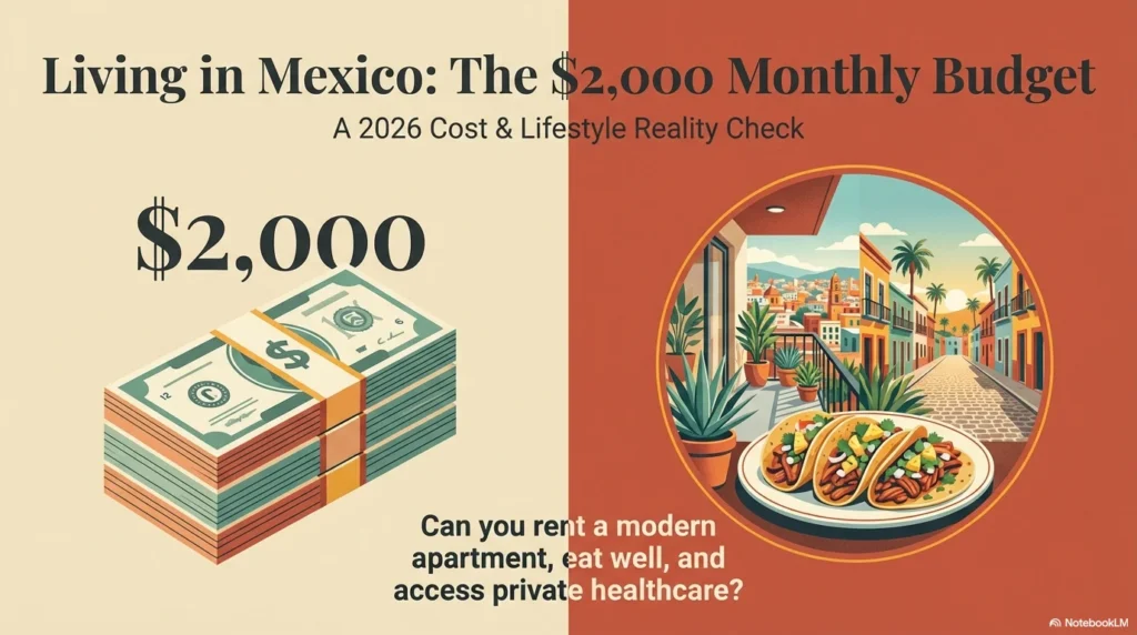 The $2,000 Monthly Budget — A 2026 Cost and Lifestyle Reality Check, showing whether you can rent a modern apartment, eat well, and access private healthcare on $2,000 a month as an expat in Mexico.