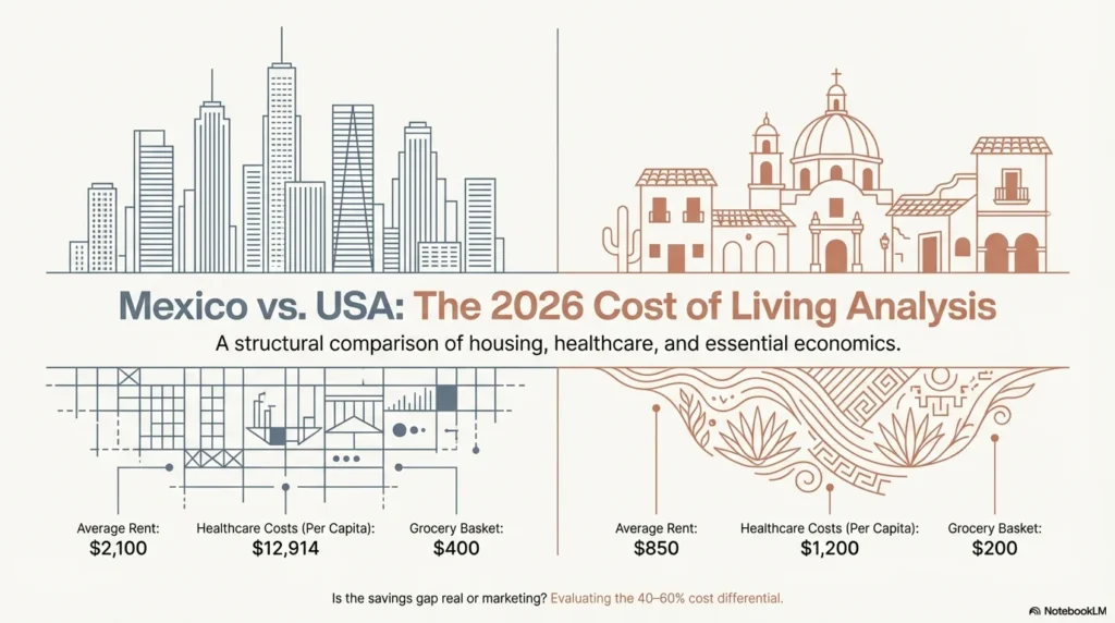 Mexico vs USA cost of living 2026 comparison - housing healthcare and grocery costs side by side