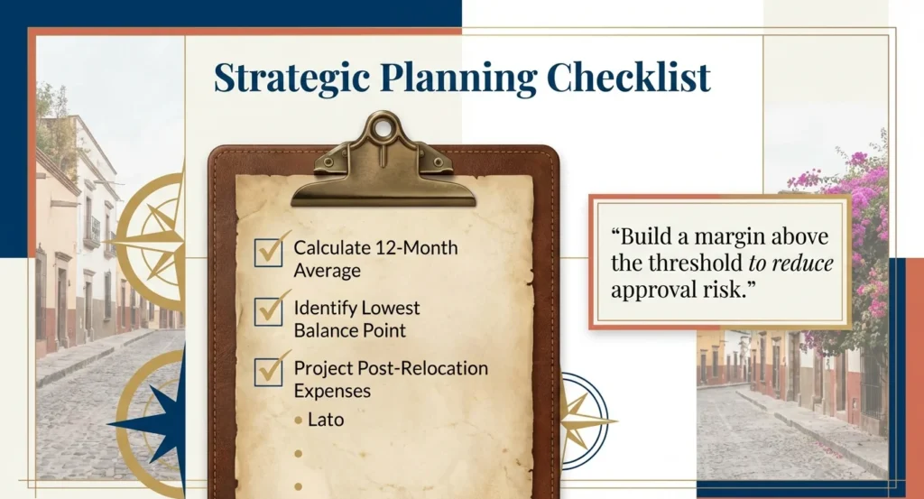 Checklist clipboard with financial planning steps — strategic preparation for Mexico retirement visa approval and rent in Mexico budget
