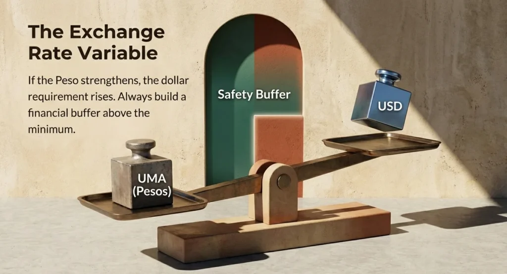 Exchange rate effect on Mexico visa UMA requirement - build financial buffer above minimum