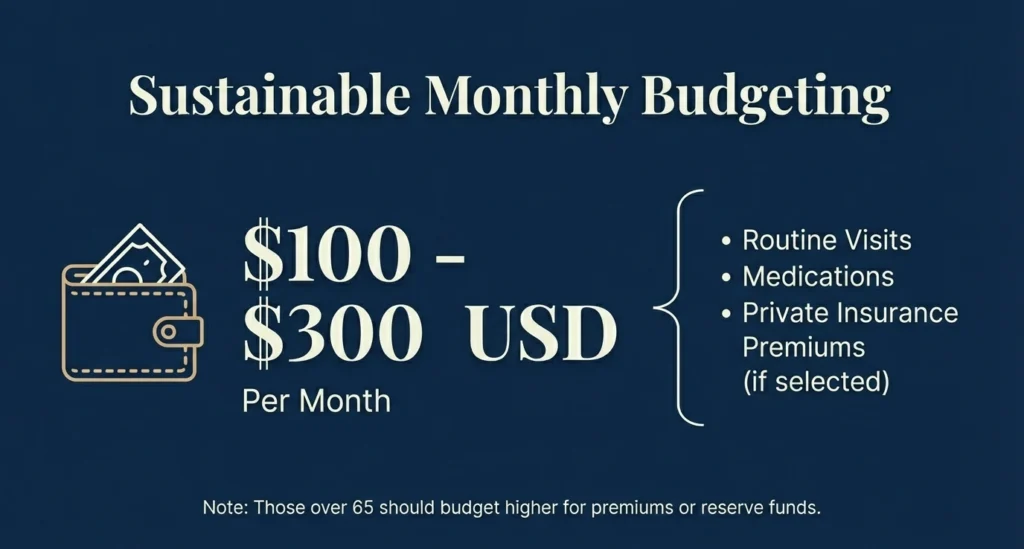 Monthly healthcare budget for American retirees in Mexico - $100 to $300 USD per month