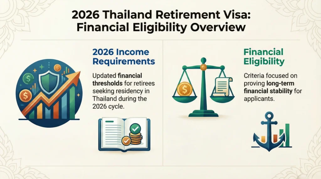 This guide explains Thailand retirement visa income requirement 2026, including exact monthly income thresholds, proof standards, document rules, cost implications, and how immigration evaluates financial eligibility for retirees.