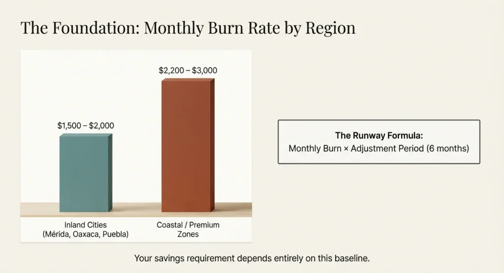 Monthly cost to move to Mexico by region 2026 - inland $1500-$2000 vs coastal $2200-$3000