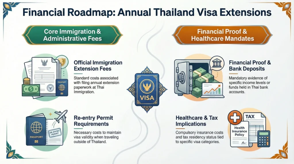 Thai immigration office extension stamp showing 1,900 THB visa extension fee for retirement and long-stay applicants in Thailand 2026