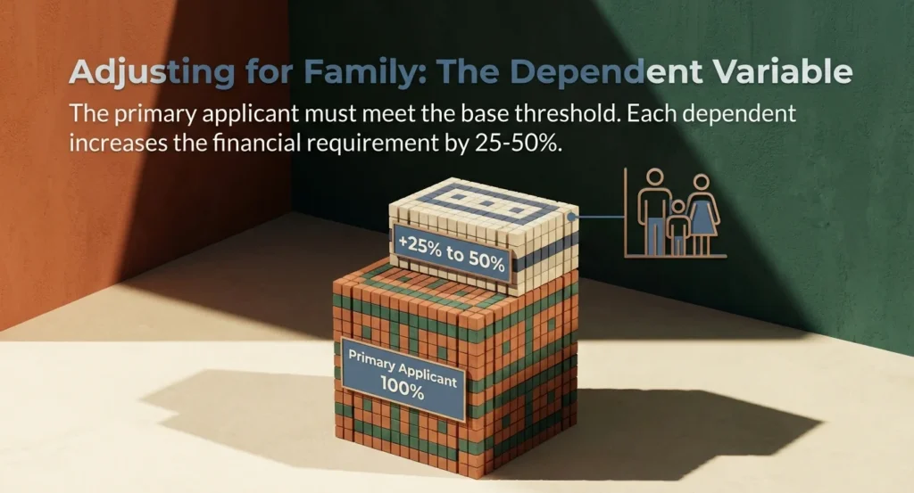 Mexico visa income requirement for couples and dependents - 25 to 50 percent additional