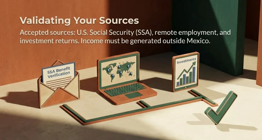 Accepted income sources for Mexico residency visa - Social Security SSA remote work investments