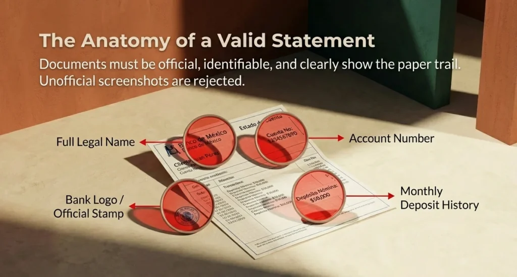 Valid bank statement requirements for Mexico temporary resident visa application